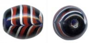 Glasperle - dunkelblau mit rot/weißen Fadenmuster