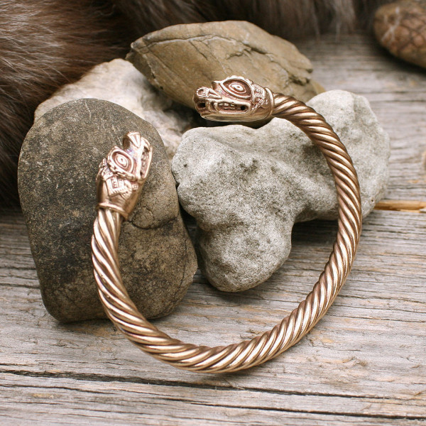 Wikinger Bronze Armreif Drachenkoepfe 3850