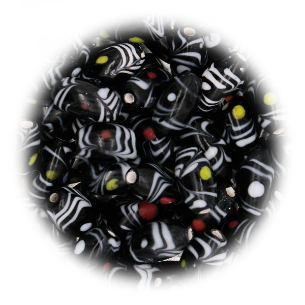 Schwarze Glasperle Fadenmuster weiß bunte Punkte 1393