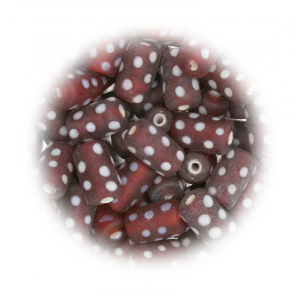 Glasperle 0283 dunkelrot weiße Punkte