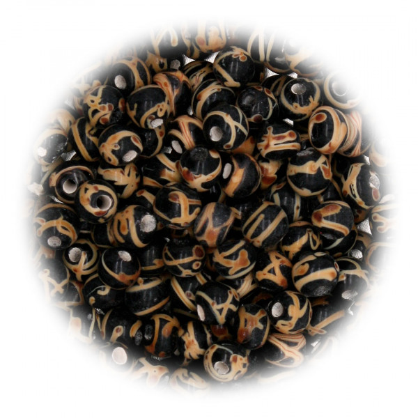 Glasperle schwarz beiges Fadenmuster Wikinger 1294