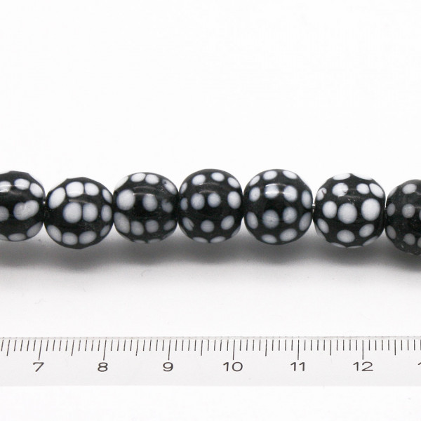 Schwarze Glasperle mit weißen Punkten 1289
