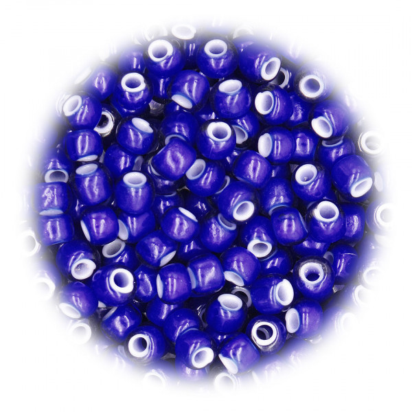 Überfangperlen blau White Hearts 8mm 3780