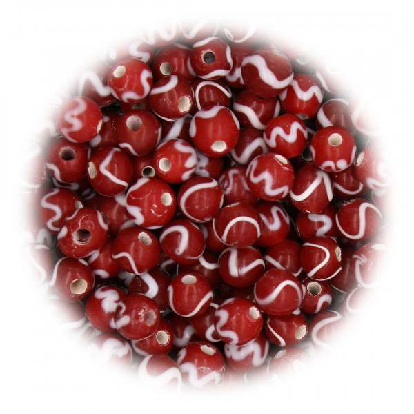 Dunkelrote Frühmittelalter Glasperle weißes Fadenmuster 1298