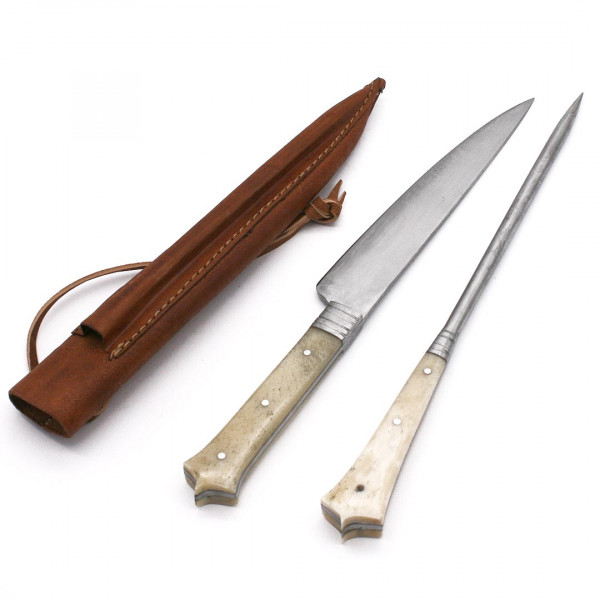 Mittelalter Essbesteck Messer und Pfriem Bein 3677