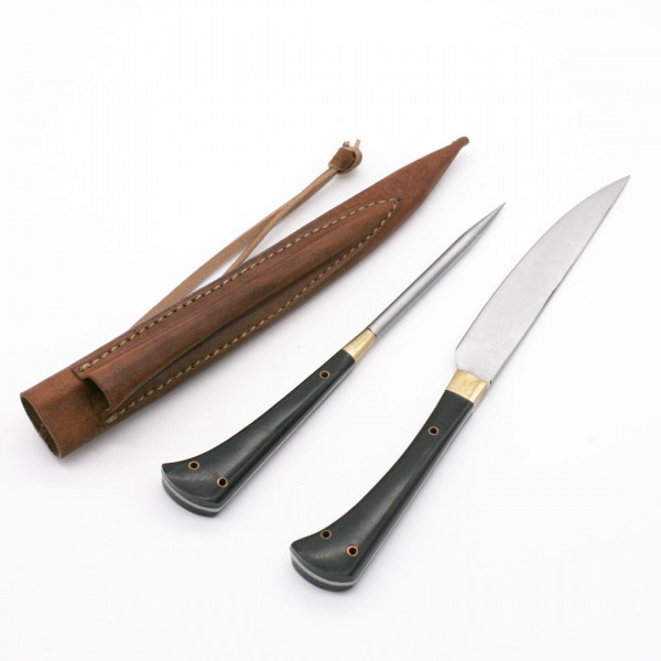 Mittelalter Set Messer mit Essdorn Horn 3679