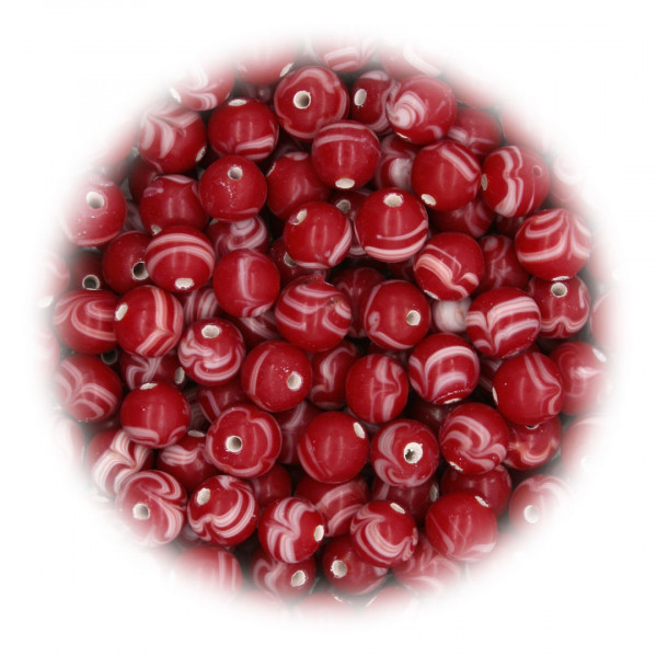 Wikinger Glasperle rot weißes Fadenmuster 1296