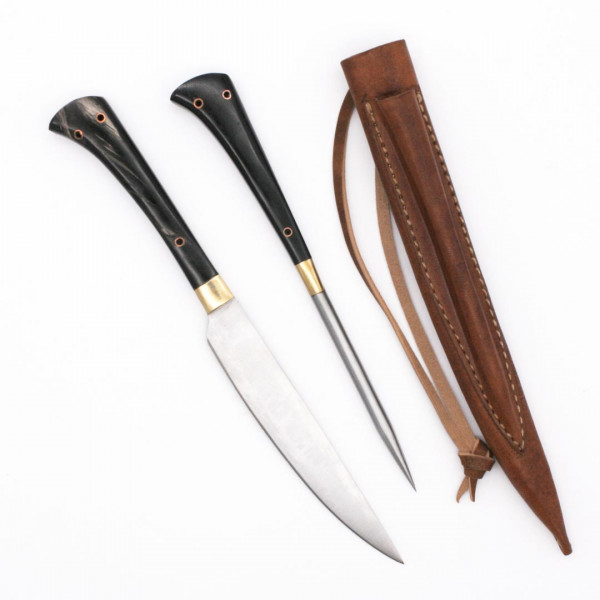 Mittelalter Essbesteck Messer und Pfriem Horn 3679