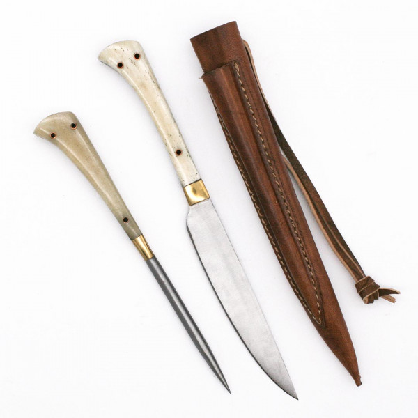 Mittelalter Essbesteck Messer und Pfriem Bein 3680